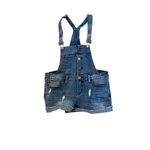 GIRLS Cut Off Distressed Adjustable Strap Overall Short 7
